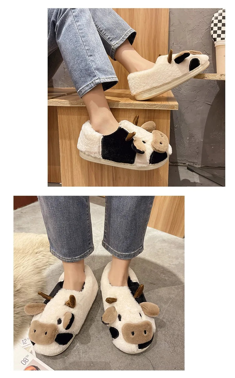 Milk Cow Furry Slippers