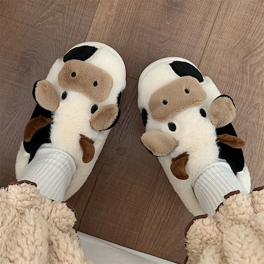 Milk Cow Furry Slippers