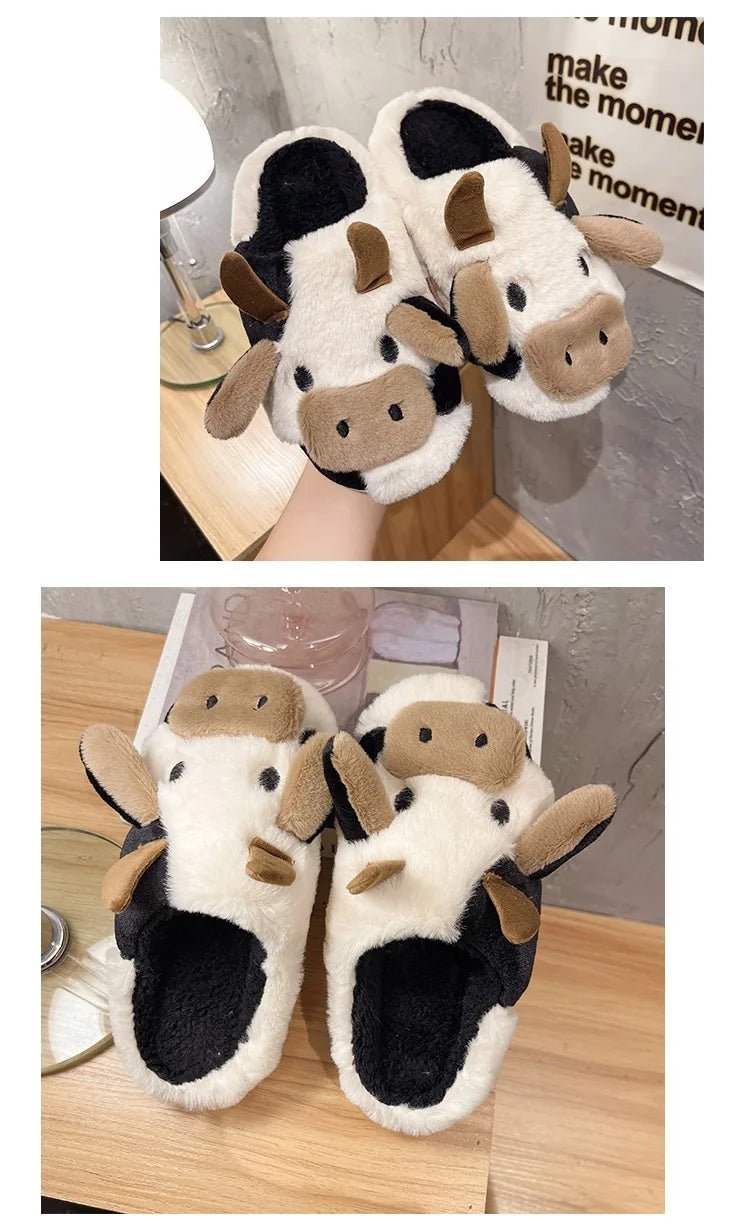 Milk Cow Furry Slippers