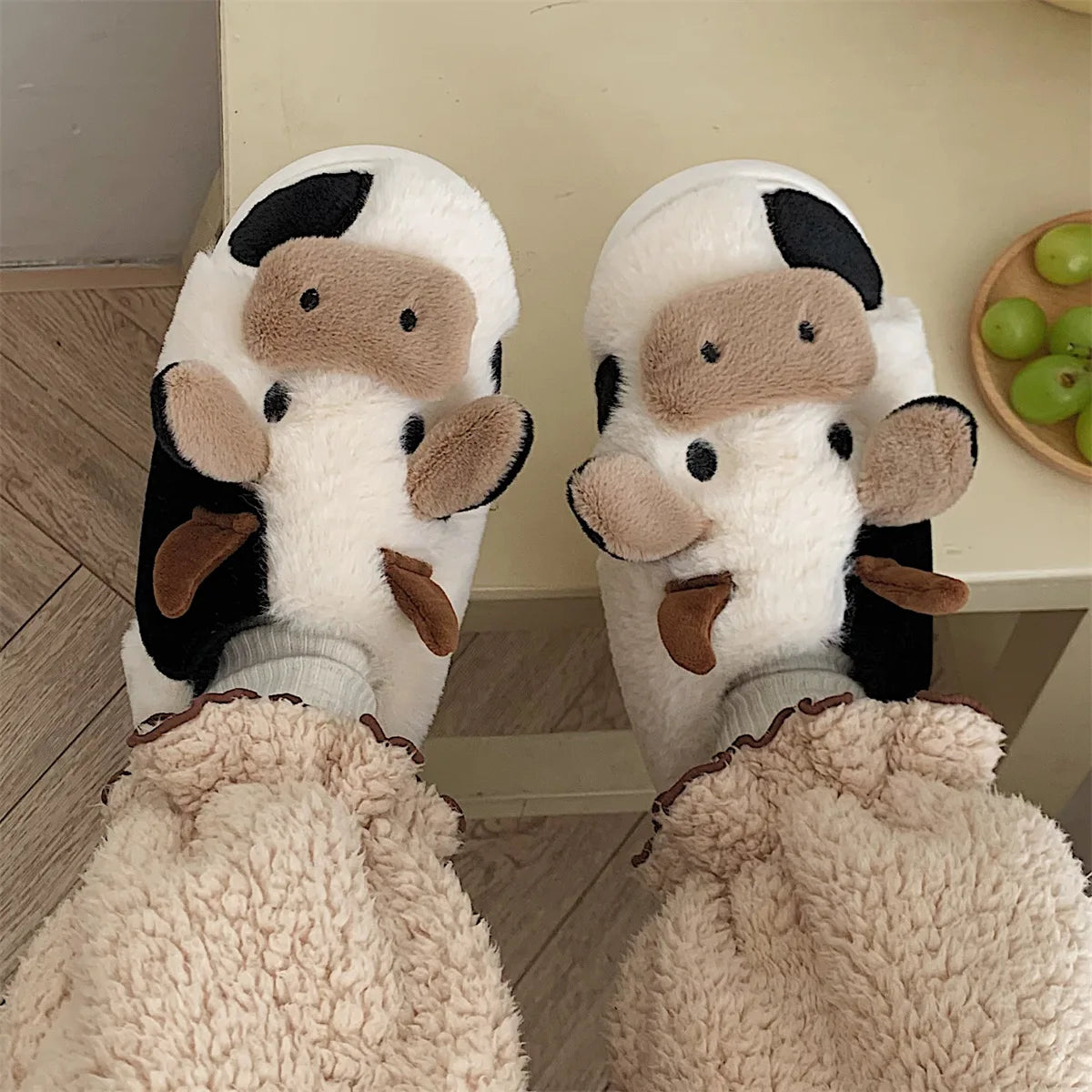 Milk Cow Furry Slippers