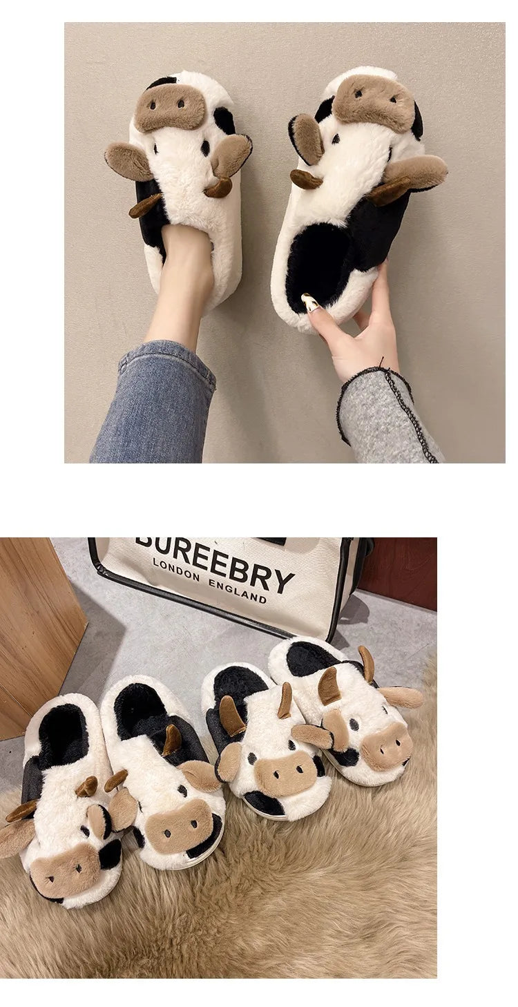 Milk Cow Furry Slippers