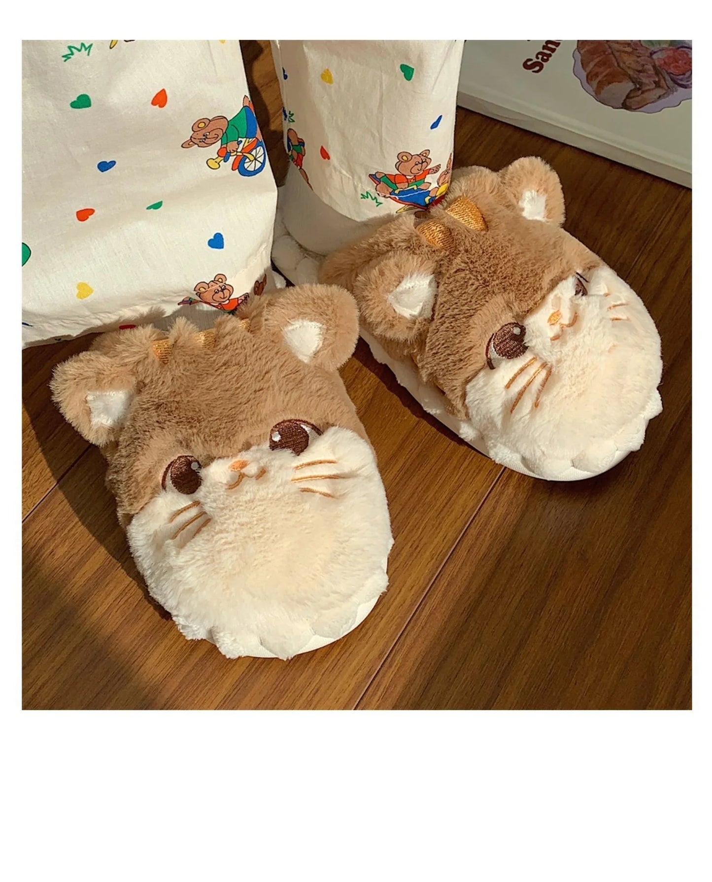 Korean Cat Plush Slippers