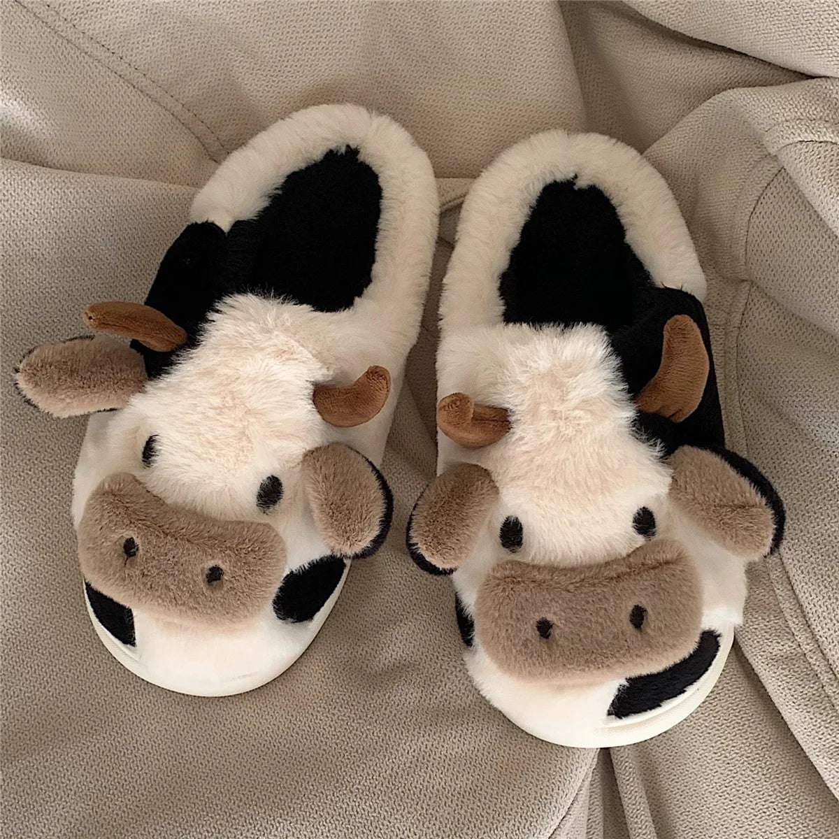 Milk Cow Furry Slippers