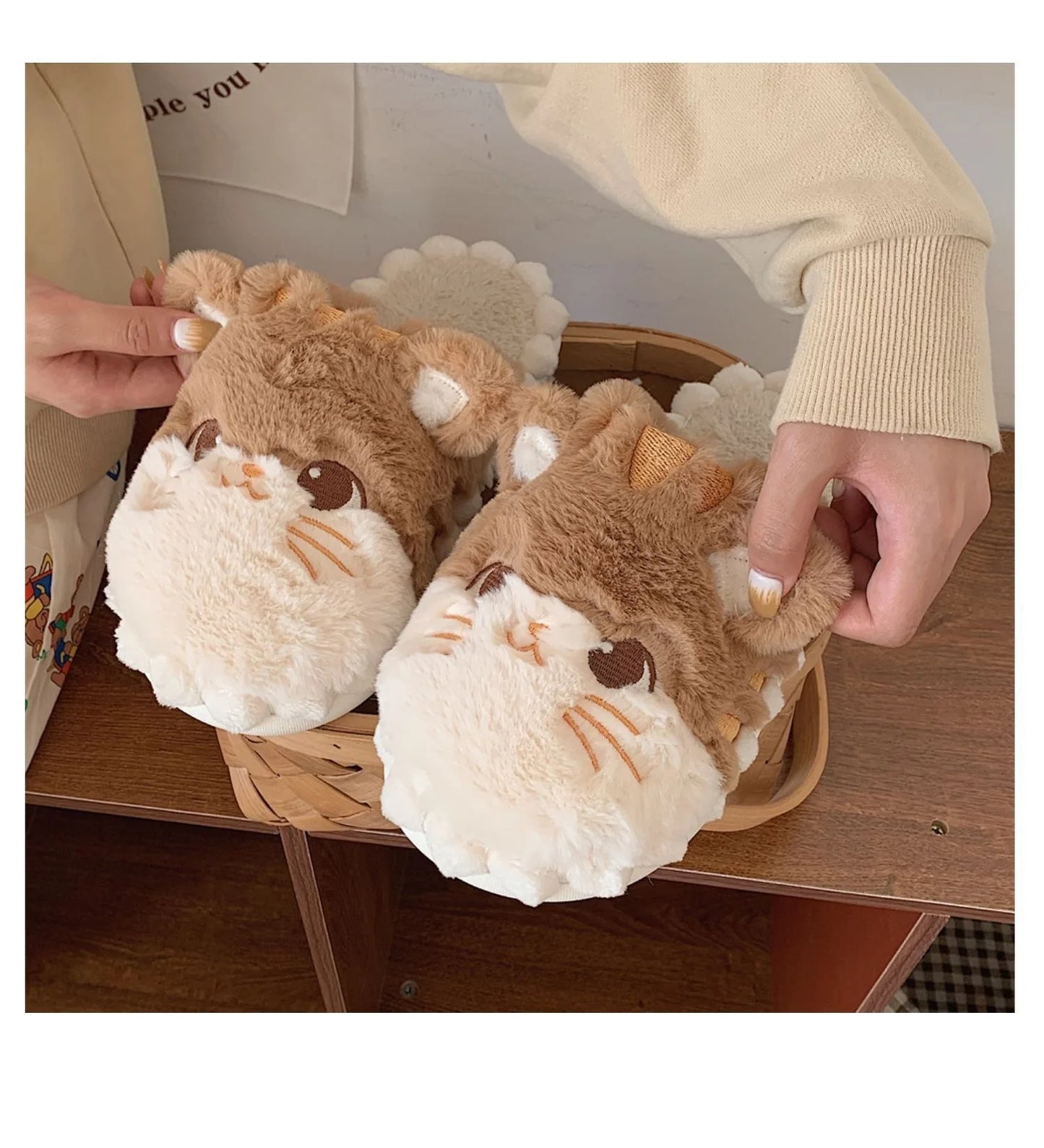 Korean Cat Plush Slippers