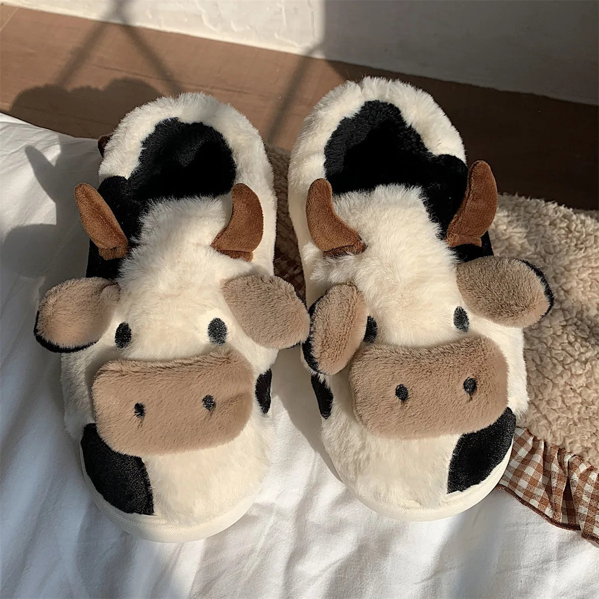 Milk Cow Furry Slippers