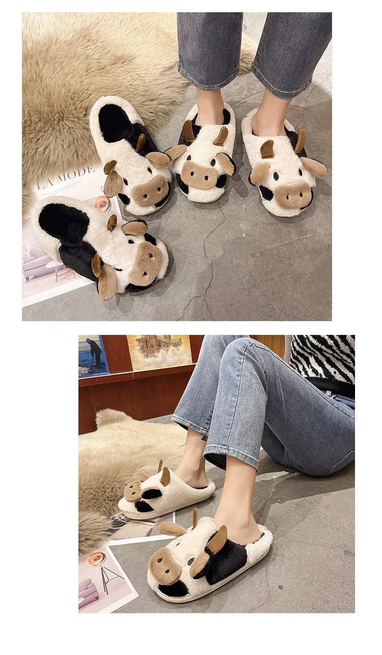 Milk Cow Furry Slippers