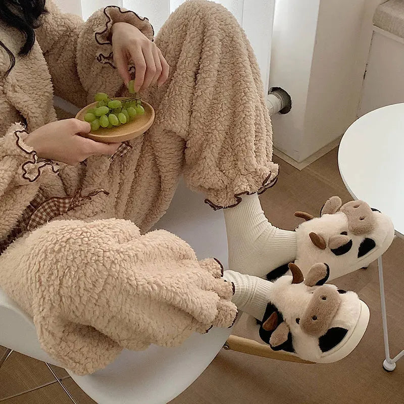 Milk Cow Furry Slippers