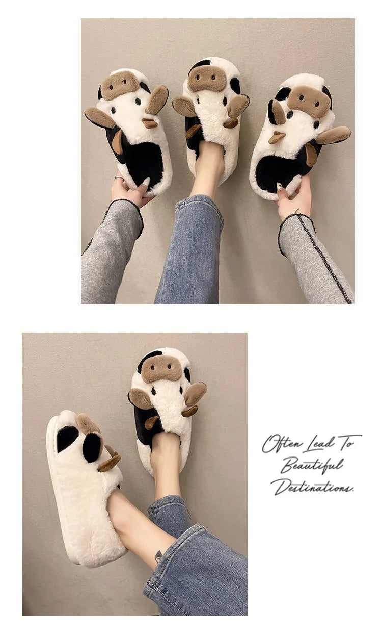 Milk Cow Furry Slippers