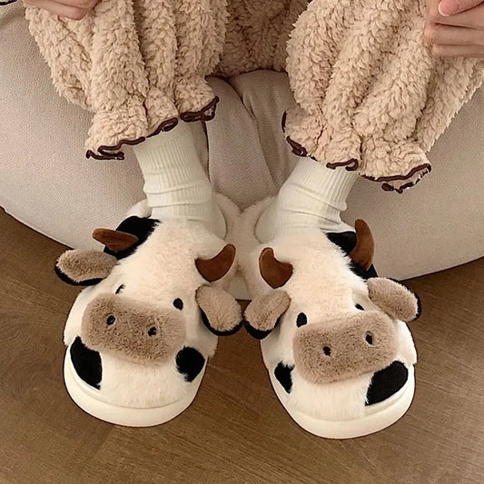 Milk Cow Furry Slippers