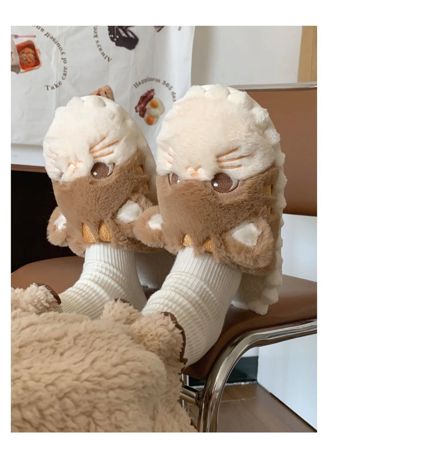 Korean Cat Plush Slippers
