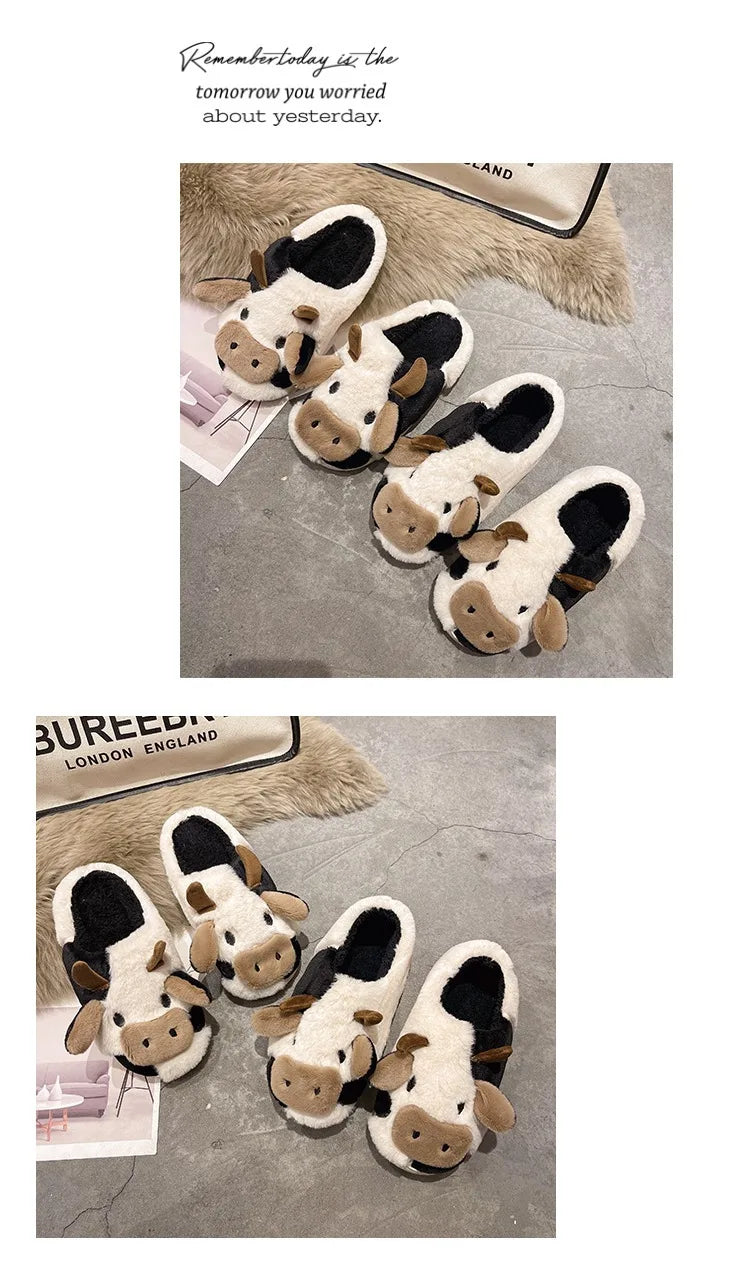 Milk Cow Furry Slippers