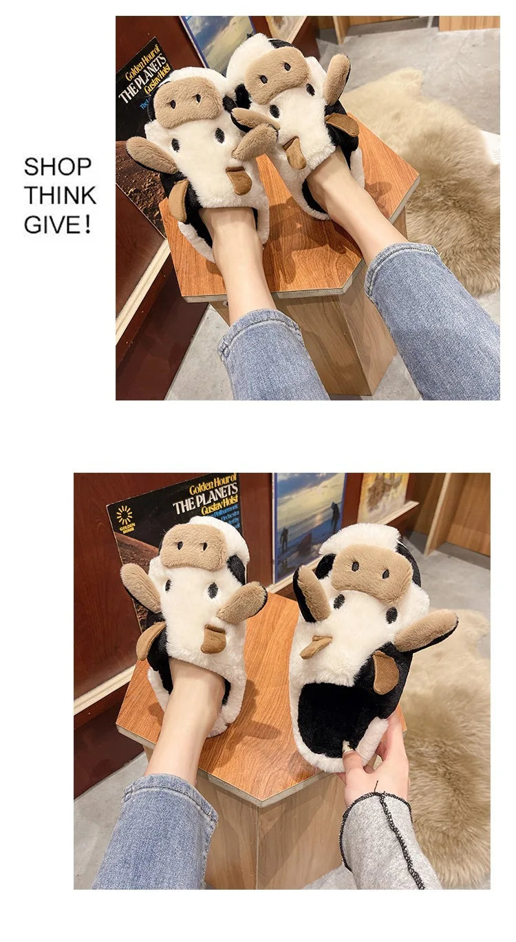 Milk Cow Furry Slippers