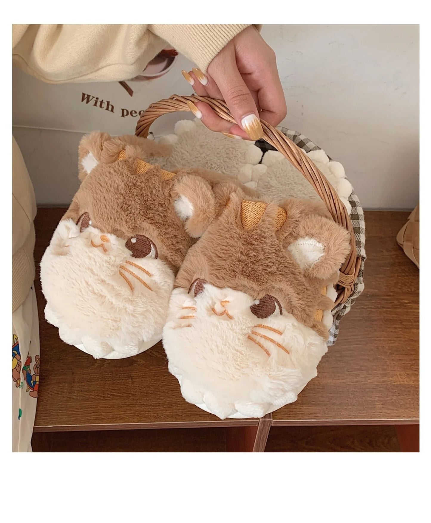 Korean Cat Plush Slippers